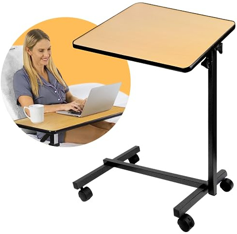 OrtoPrime Table d'appoint pliante avec roulettes - Table d'appoint Bois Salon canapé et lit - Table pliante portable - Table hôpital Manger aide plus âgés Lit et fauteuil roulant - Table à roulettes