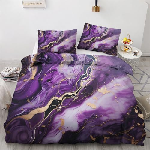 GEDAEUBA Marmor Bettwäsche 140x200 - Lila Gold Bettbezug 140x200 2er Set, Wendebettwäsche und Kissenbezug 70x90, Weiche & Angenehme & Atmungsaktive Mikrofaser Bettwäsche-Sets mit Reißverschluss
