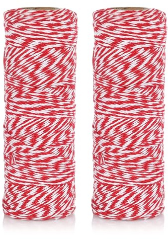 Nordstern Baumwoll Schnur Bindegarn 2er Set + 20 Geschenkanhänger - Geschenkband, Juteschnur, Bastelschnur, Küchengarn für DIY Basteln Küche - Rot/Weiß 200 m