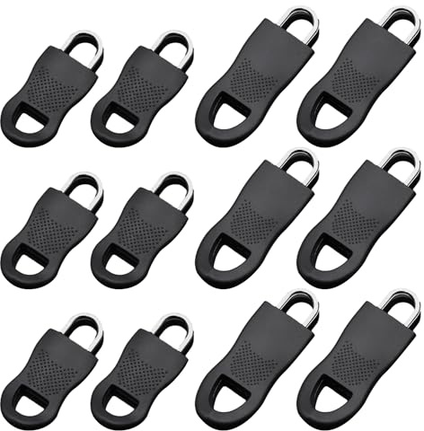 COACOM Lot de 12 accessoires de rechange pour languettes de traction antidérapantes, porte-languette, vêtements, fermetures éclair pour sacs d'école, poignées amovibles (Noir)