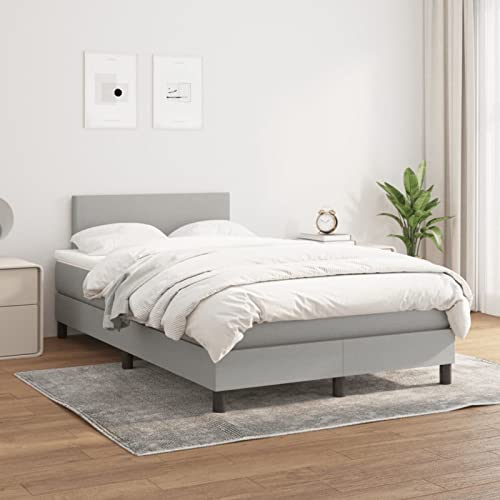 BAZZI Boxspringbett 120 x 200 cm mit Matratze Polsterbett 120 x 200 cm Komplettes Bettset,Bett 120 x 200 cm Mit Matratze und Lattenrost Hellgrau-72 Stoff Jugendbett für Jugendzimmer, Futonbett