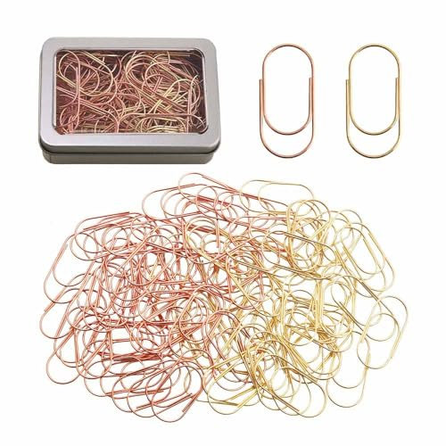 OWLFAVO Jumbo-Büroklammern mit Dose, 5,1 cm, Rotgold und Gelbgold, lustige niedliche Büroklammern, Lesezeichen, Planer-Clips für Spaß, Bürobedarf, Schulgeschenke, Hochzeitsdekoration, 100 Stück
