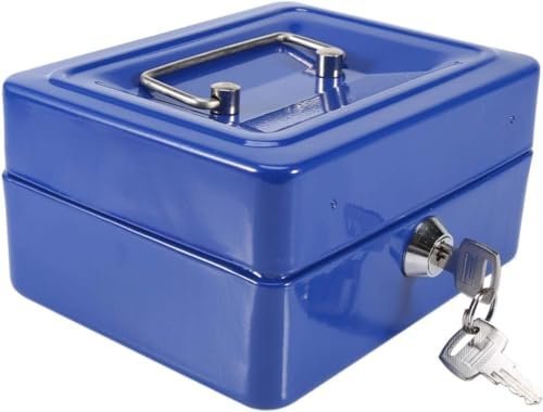 Kippen 10032B1 - Caja de caudales con bandeja para monedas. Color azul. Dimensiones: 150 x 120 x 80 mm.