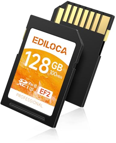Ediloca SD Card 128GB, Memory Card, Up to 100MB/s, UHS-I, C10, U3, V30, Full-HD & 4K Video, DSLR Camera SD Card, Must-Have for Professional Photographers(EF2)