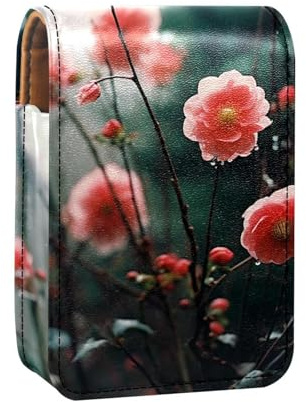Makeup Organizer,Makeup Lipstick Case for Outside Mini Bag Travel Cosmetic Pouch,Blossom Pink Plant