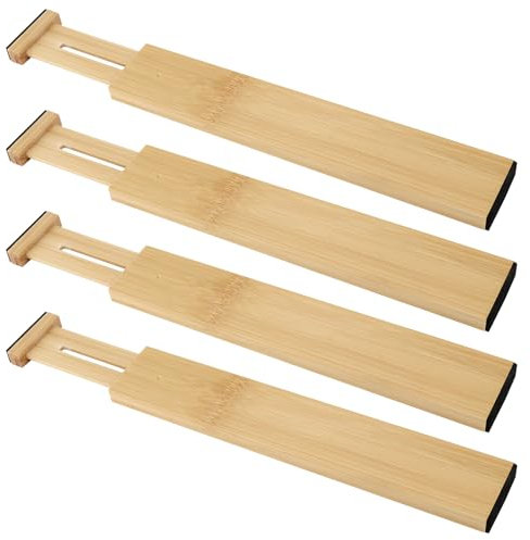 JIEHIN 4 separadores de cajones ajustables de bambú, madera, divisores ajustables de 30 a 43 cm, organizador de cocina, separador de cajones, sistema de separación para utensilios de cocina, baño,