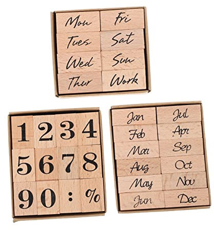SEWACC 32stücke Holzstempel Mit Monats Und Wochen-design Zahlenstempel Als Bastelstempel Für Scrapbook-seiten Diy-alben Und Grußkarten Monat Woche Zahl