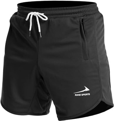 Men's Sports Shorts Running Gym Training Shorts with Zipper Pockets Black/with Towel Loop M