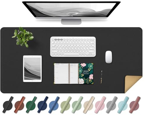 BLESWIN Leder-Schreibtischunterlage, Rutschfeste Große Mausunterlage, Computer- und Laptop-Matte, Schreibtisch-Schreibtischmatte für das Schreiben, Schreibtisch-Blotter-Pads Dekor (Schwarz, 90x43CM)