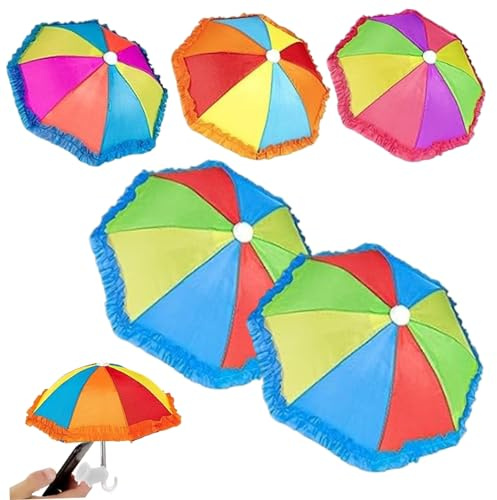 5Pcs Cell Phone Umbrella Sun Shade Phone Umbrella Sun Protection Rainbow Phone Umbrella For Sun With Powerful Piggy-Shaped Suction Cup Stand Outdoor Sun Shade Cell Phone Umbrella