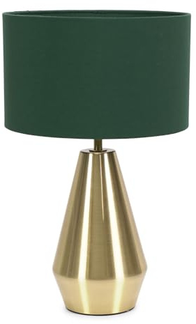 ValueLights | Gold Metal Touch Dimmer Table Lamp with Forest Green Drum Shade | Home Décor, Bedside & Desk Lamp