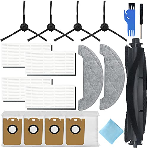 EATBALE Replacement Parts for Proscenic M8 Pro Robot Vacuum Cleaner, Accessories Kit 1 Main Brush, 4 Side Brush, 4 HEPA Filters, 2 Microfibre Mop Cloths, 4 Dust Bags, 1 Cleaning Brush (15 Pcs)