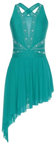 ZGXNYI Lyrical danskostymer kvinnor lyrisk dansklänning konståkningsdräkt gymnastikdräkt balettdans strass rygglösa klänningar performance wear dam latin dansklänningar (grön, S)