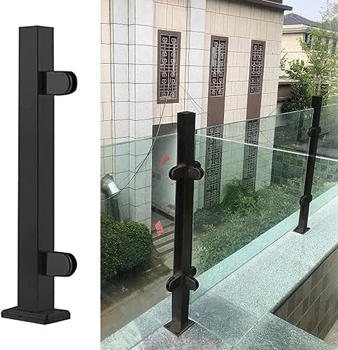 Poteau de rampe carré en verre pour plateformes, escaliers, balustrade extérieure avec pince en verre - Gris - 120 cm
