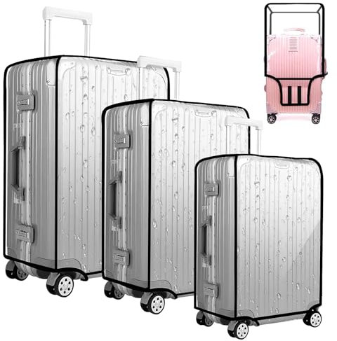 APKOL 20+24+28 Zoll Kofferschutzhülle Transparent Kofferhülle Kofferschutzhülle 3 Stück PVC Schwarze Grenze Reisekoffer Schutzhülle Koffer Abdeckungen Wasserdicht Durchsichtig