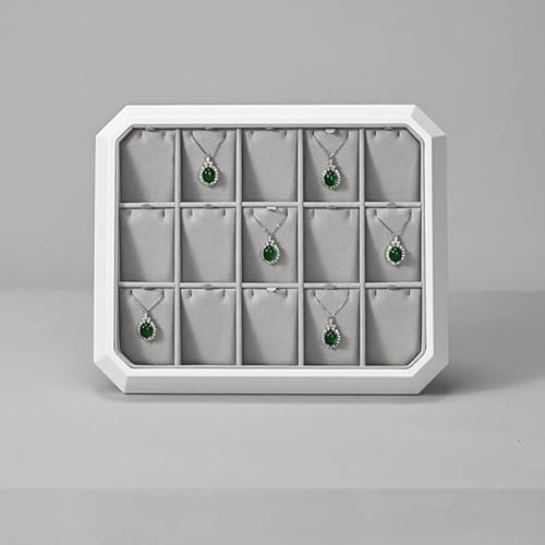 Papten Weißes PU Leder Schmucktablett, Schmuckaufbewahrung Schublade Schmuckeinsatz Organizer 15 Fächer Schmuck Display für Halskette Ketten