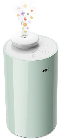 Waterless Diffuser for Essential Oil, Battery Operated Nebulizer, 0.7 Fl.Oz./ 20mL Capacity, Mini Scent Air Machine, 3 Countdown Timers & 3 Mist Levels for Home, Room, Car, Office - AN6 Green Lily