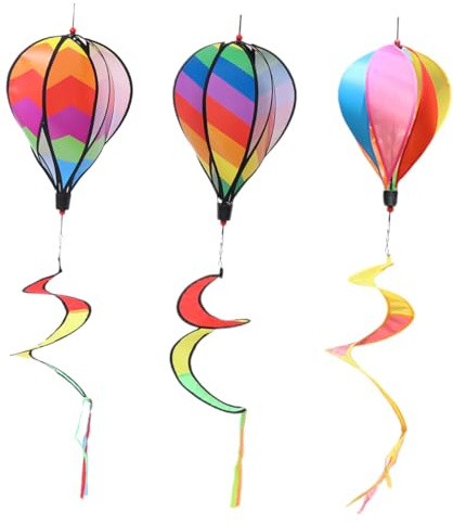 GALPADA 3 Stück Hängende Windspiele Flügel Outdoor- Regenbogen-windsack Windmühlen Für Den Garten Veranda Bunt Heißluftballon-windmühlenanhänger Windspiele Für Heißluftballons Plastik