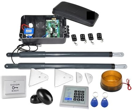 Sliding Gate Motor, 12VDC 220VAC Swing Gate Motor Telescopic Motorization Kit For Double Leaf Gate Support Back-up Battery Y Solar Powered(Kit2)