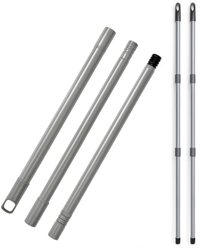Best House | Mop Replacement Handle | 3 Sections Adjustable | Grey | Metal | Broom Mop Stick | 1Pc | Universal Fitting Fits | Italian Screw End - 120 cm Long - (Pack of 1)