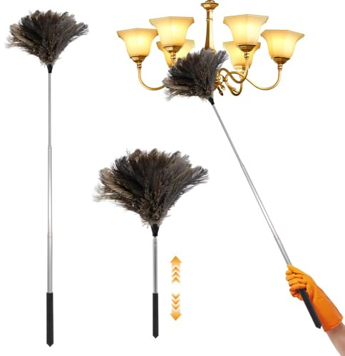 Staubwedel ausziehbar, Straußenfeder-Staubwedel zum Reinigen, extra langer Staubwedel für hohe Decken, Lichter, Schränke
