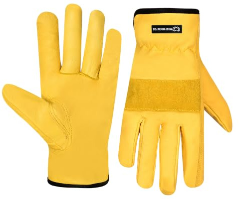 WESTWOOD FOX Arbeitshandschuhe Herren und Damen – Gartenhandschuhe Dornenfest Sicherheits aus Leder, strapazierfähige Rigger-Schutzhandschuhe, dornensichere Gartenhandschuhe starkem (Gelb, M)