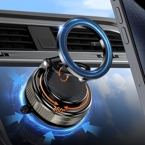 Gwenland Porta Cellulare Auto per MagSafe, Supporto Telefono Auto Magnetico, 360° Rotazione Pieghevole, Calamita per CellulareAuto, [24xN55 Calamita & Potente Ventosa ], Adatto a Tutti Smartphone