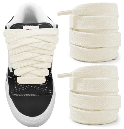 NDTEZUGT 15mm Cordones Planos para Vans Knu Skool Classic Skate Zapatillas de Algodón, Gruesos, Cordones de Repuesto