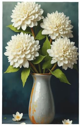 Paños de cocina con estampado blanco realista de dalia n.º 14, toallas de mano suaves y absorbentes para secar la cocina con cordón para decoración