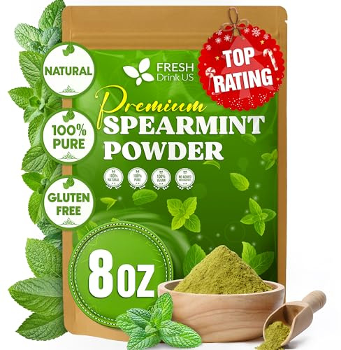 FreshDrinkUS, Premium Spearmint Leaf Powder 8oz – Pure Natural Mint Powder for Tea, Smoothies, Cooking, and Baking – Resealable Pouch