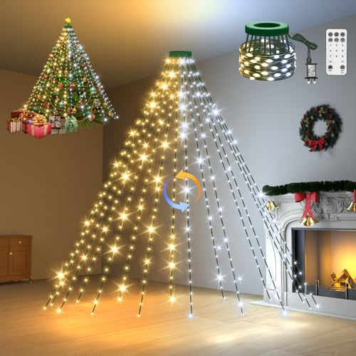Dalugo Warm White + Cool White Christmas Tree Lights, 480 LED 2.4M × 16 Strands Colour Changing Plug in Christmas Lights Outdoor with Remote, 11 Modes, Waterproof Timing Xmas Decor for 5ft - 9ft Tree