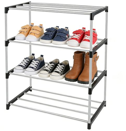 JSMTKJ Zapatero de 4 Niveles, Estantería de Zapatos, Zapatera de Almacenamiento para Entrada, Pasillo, Salón, Armario, Negro
