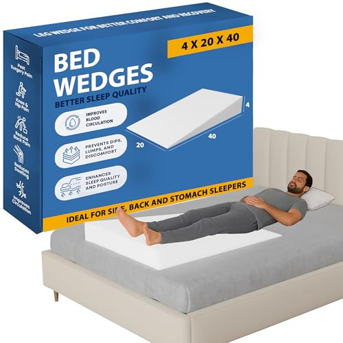 Treaton, Extra Wide Bed Wedge Pillow | Body Support Sponge | Tringle Incline Cushion to Elevate Upper Body | Good for Neck Pain, Snoring, Acid Reflux, 40”x 20”x 4”, White
