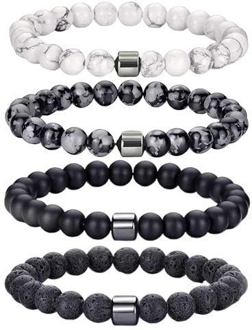 JENCVNL Perlenarmbänder für Herren 8 mm Perlen Armband Herren Tigerauge Armband Lavastein Stretch Männer Armbänder Schmuck Geschenke für Männer (Set1)