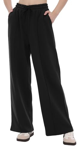 CAMPSNAIL Jogginghose Damen Baggy Sporthose Lang Traininghose High Waist Stoffhose Freizeithose Weites Bein Elastischem Bund Yogahose mit Taschen Schwarz L