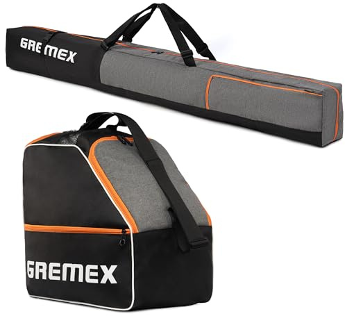 GREMEX Skischuhtasche Set - Starke Skitasche - Skisack Skitasche Set - Wasserfeste Tasche Skischuhe mit Helm - Skisack für 1 Paar Ski - Skischuhtasche mit Helmfach - Ski Zubehör