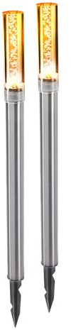 Esotec Leuchtstäbe Solar Gartenstecker TWINS 2er Set Bernstein LED 103307 | Solar Steckleuchten 2er Set, Edelstahl, LED bernstein 1800K, bis 8Std, NiMH Akku wechselbar, Polykristallin, IP44, H50cm