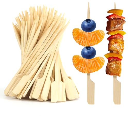 Qcdou 200 Pcs 9cm Bamboo Skewers, Cocktail Sticks,Wooden Skewers, Fruit Skewer Sticks, Fruit Kebab Sticks for Children, Kebab Skewer for Barbeque, Kebabs, Cocktails, Fruits, Buffets Party