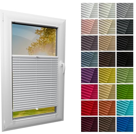 STELGE – Standard Plissee mit Klebe-Montage nach Maß gefertigt | Breite 30–120 cm | Höhe 50–230 cm | Blickdicht und lichtdurchlässig | Rollos | 24 Farben Standard-Stoff (Höhe von 50 cm bis 149 cm)