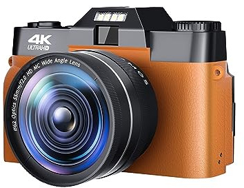 SXYGYWA Cámaras Digitales Vintage De Enfoque Automático For Fotografía Lente Gran Angular 52 Mm WiFi 4K Videocámara Transmisión Compacta Grabadora Vlog Imágenes Nítidas Detalladas(32G TF Card,Orange)
