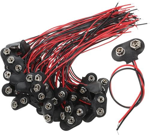 WESIEVYA Connettore per Batteria 9v T Tipo Cavo in Pu da 6 Cm, 50 Pezzi, Connettore per Sostituzione Terminali Batterie, Adatto per LED Strips e Sviluppo Board in Ferro