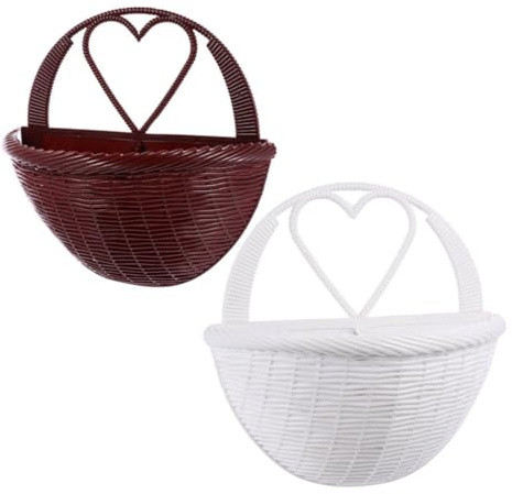 CHICAMPERA 2 Pezzi Cestini Portafiori in Plastica Simil Rattan da Appendere al Muro, Vasi Decorativi per Fiori e Piante, Facili da Appendere per Decorazione Casa