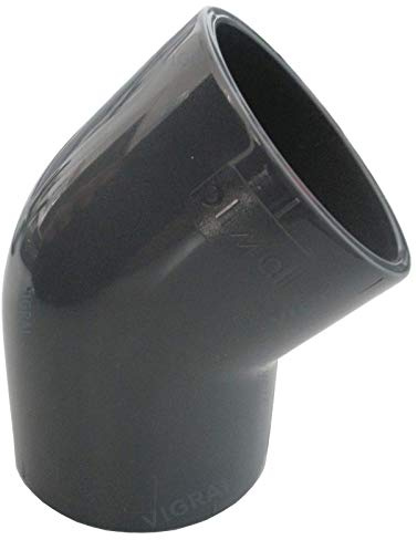 Plimat PVC Klebefitting 50 mm T-Stück Bogen Rohr Winkel Muffe Kappe Verschraubung (PVC Winkel 45°)