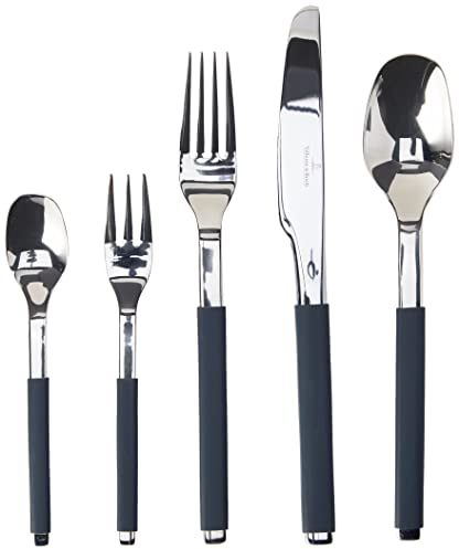 Villeroy und Boch S+ Cosy Grey Tafelbesteck für bis zu 6 Personen, 30-teilig, Edelstahl, Griff mit grauem Silikon ummantelt