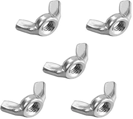 uxcell M6 Wing Nuts, Stainless Steel 201 Fasteners Parts Hurrican Screws Hand Twist Tighten Ear Butterfly Nut, 5pcs