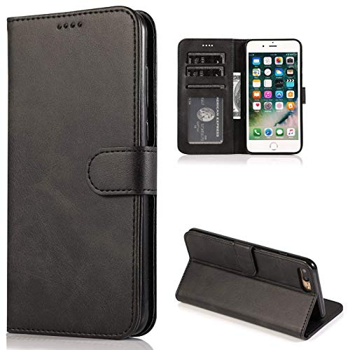 CTIUYA Hülle für iPhone 7 Plus/iPhone 8 Plus Schutzhülle Leder,Schwarz | Vollschutz Handyhülle Klappbar mit Kartenfach Brieftasche, Faltbar Magnetisch Klapphülle Flip Case Lederhülle Handytasche