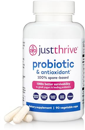 Just Thrive Probiotic & Antioxidant Supplement - 100% Spore-Based Digestive and Immune Support - Gluten Free, 90 Caps