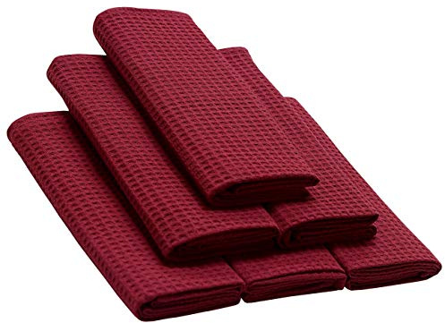 Gariella 6er-Pack Baumwolltücher in Weinrot, hochwertige Geschirrtücher im Set, aus 100% Baumwolle, mit Waffelpique-Webmuster, Größe: 70x50 cm, Putztücher, Poliertücher, Handtücher