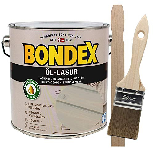 Bondex Öllasur 1 x 2,5 l premium Holzlasur aus natürlichen Ölen inkl. Pinsel und Rührholz der Langzeitschutz für Holz im Aussenbereich (steingrau)