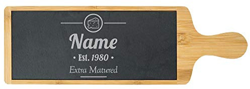 Personalised Engraved Bamboo and Slate Slate Cheeseboard with Extra Matured Design, Personalise with Any Name and Year, Perfect for Any Cheese Lover for Any Occasion